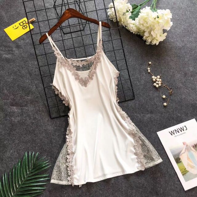 Váy ngủ lụa viền ren lưới sexy cao cấp đồ ngủ đồ lót nữ nữ váy ngủ
