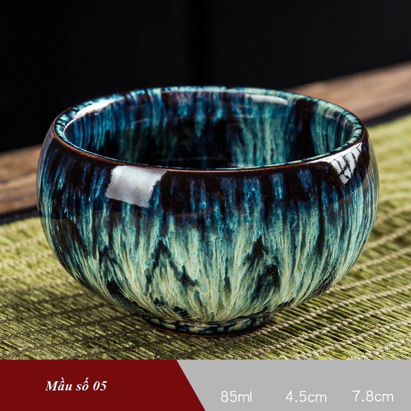 Chén thưởng trà men Thiên Mục dáng bầu 85ml