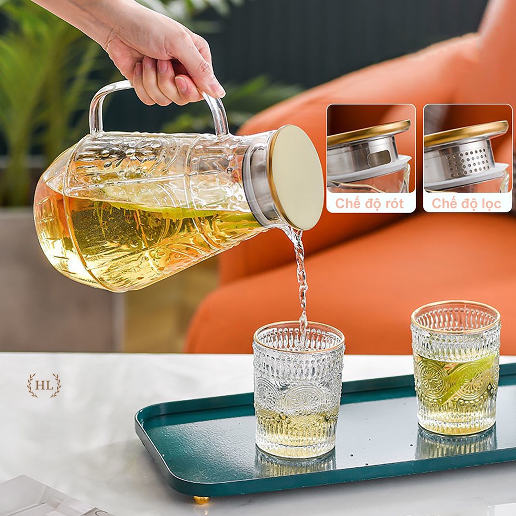 Bình cốc thủy tinh Decor chịu nhiệt Borosilicate họa tiết Hoa Mặt Trời | Bình Ly Thủy Tinh Phong cách Dubai 2023