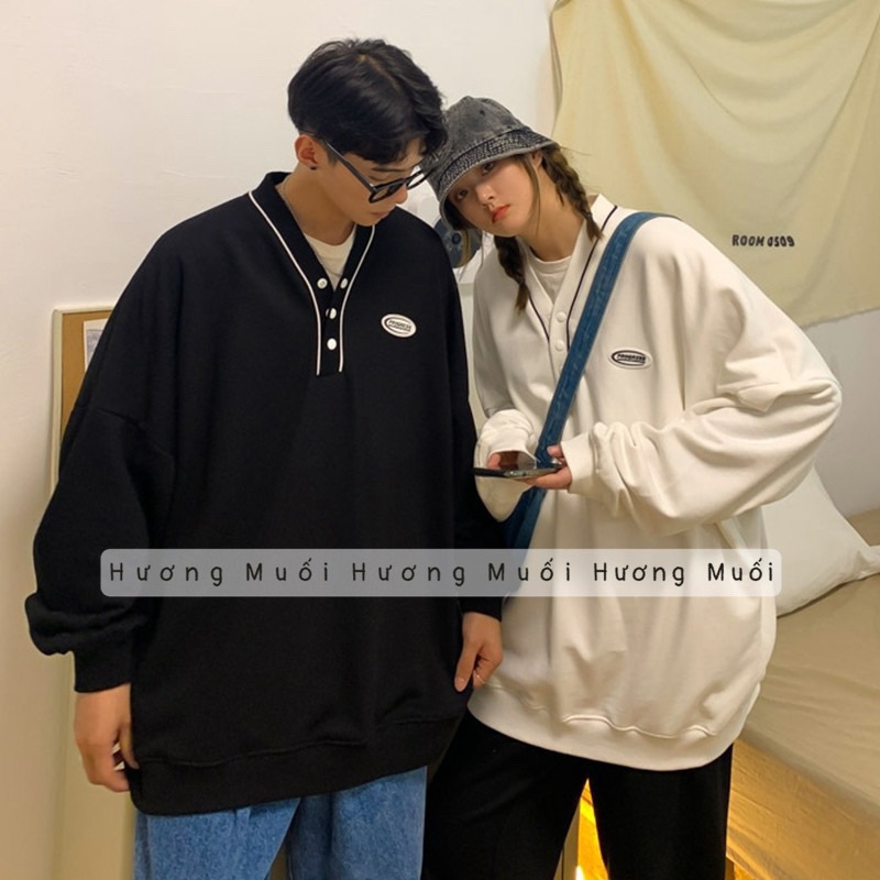 Áo cổ V viền logo oversize - nỉ da cá mã 2117