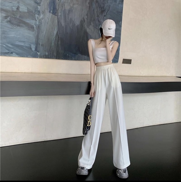 Set Quần Vải Dài Và Áo Thun Trắng, [ADORABLE], Set Freesize Basic Ulzzang Hot Trend 2021 Ảnh Thật