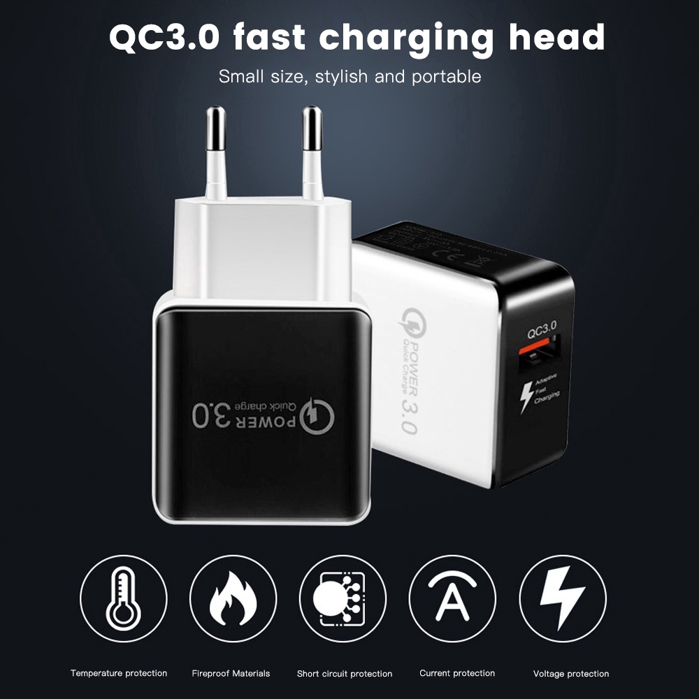 Củ sạc nhanh QC 3.0 USB 3.0 EU US cho iPhone Samsung Xiaomi Huawei