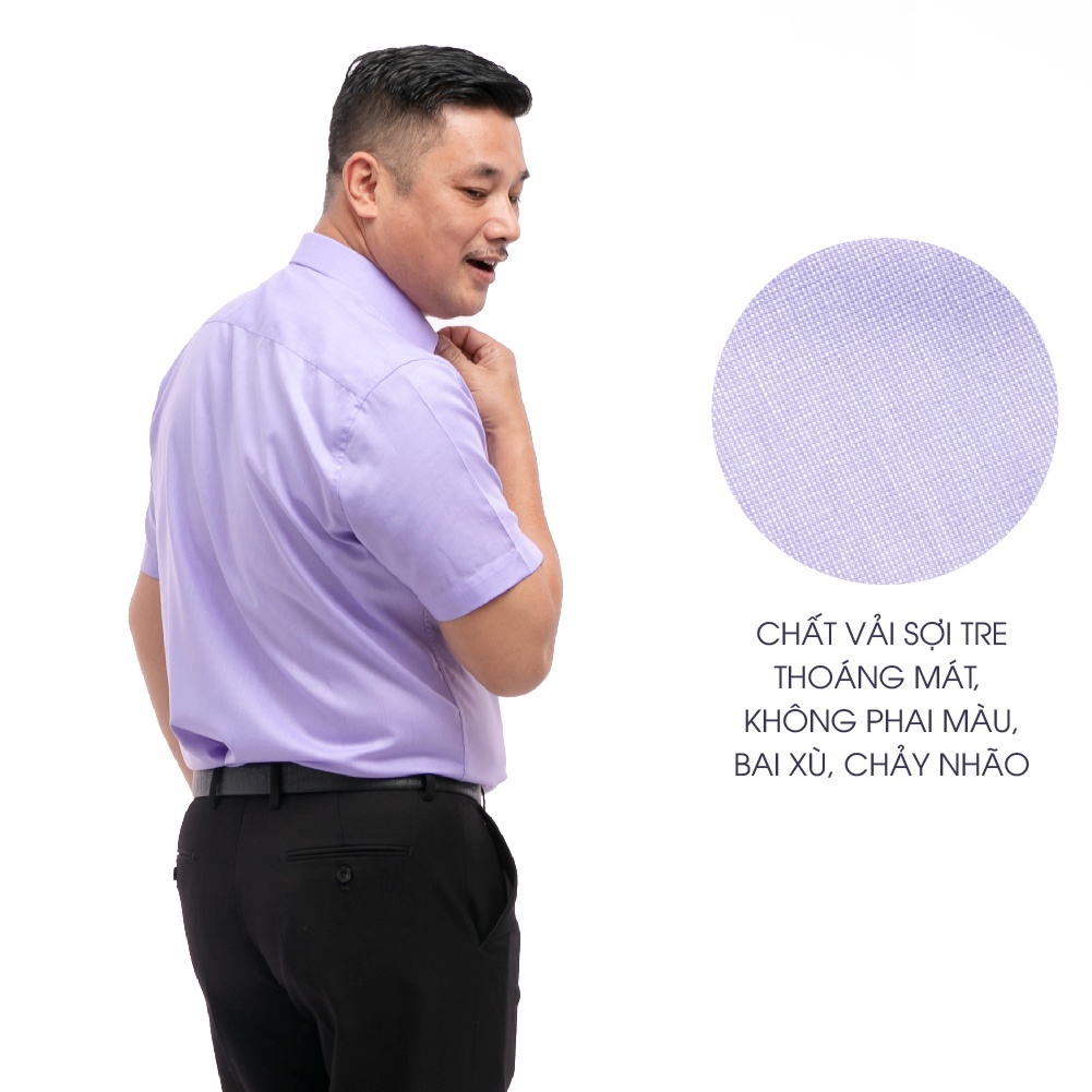 Áo Sơ Mi Nam Ngắn Tay Trung Niên ANCHI Màu Tím Nhạt Trơn Vải Sợi Tre Cao Cấp