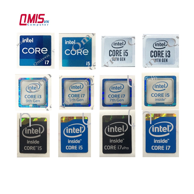 01 TEM LOGO INTEL CORE I3 I5 I7 I9 GEN2 GEN 3 GEN 4 GEN5 GEN 6 GEN 7 GEN 8 GEN 9 GEN 10 DÁN MÁY TÍNH PC LAPTOP - STICKER