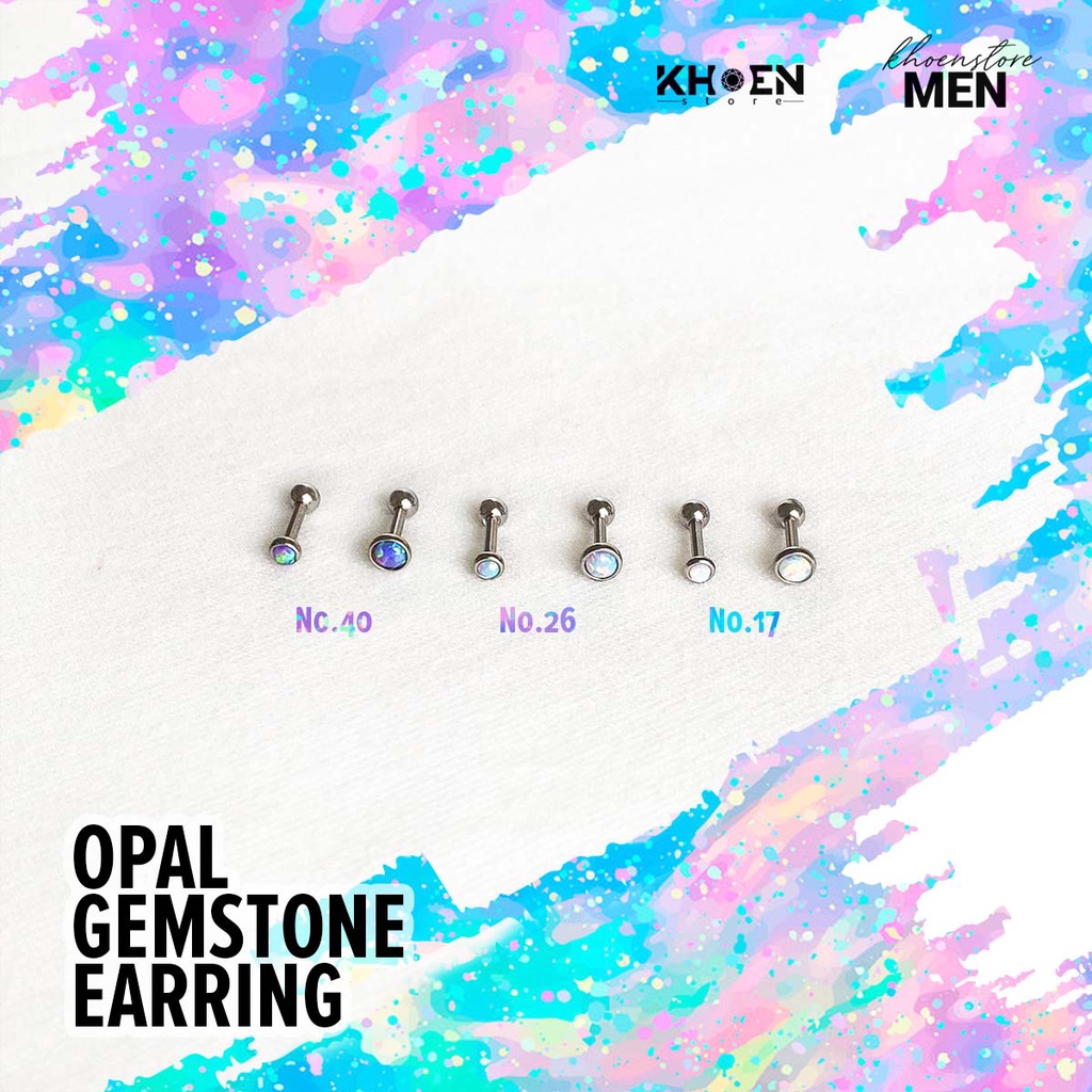 Khuyên tai đá Opal nhiều màu - Không gây dị ứng - Khoen Store