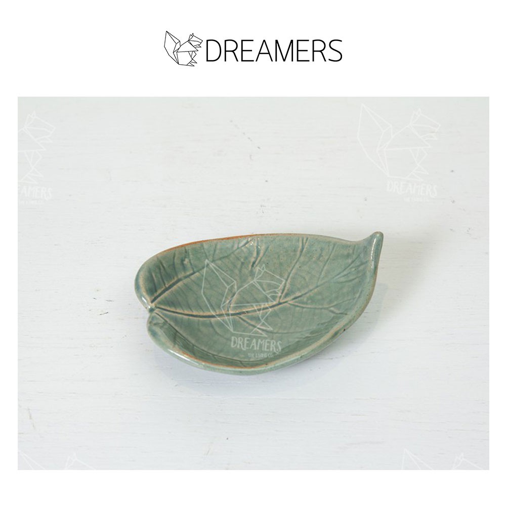 Đĩa lá bằng gốm thủ công Bát Trà men xanh lam