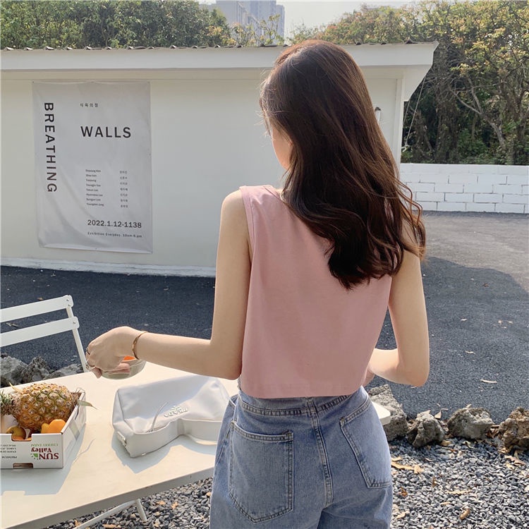 Áo croptop IELGY không tay in chữ thời trang hè cho nữ