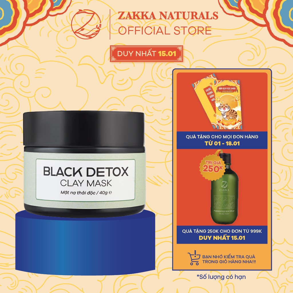 Mặt Nạ Đất Sét Than Hoạt Tính Thanh Lọc, Thải Độc Da Black Detox Clay Mask Zakka Naturals 40g