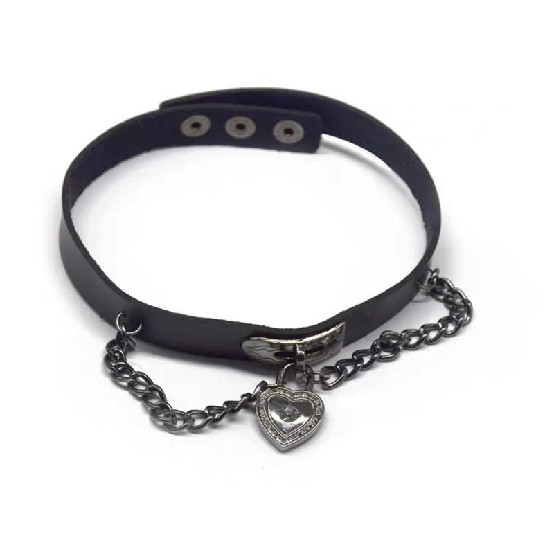 Vòng cổ Da Pu Mặt Ổ Khóa Kim Loại Hình Trái Tim Phong Cách Punk