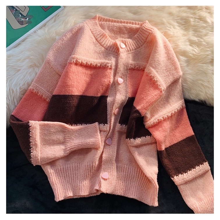 ÁO LEN CADIGAN PHỐI MÀU KẺ CHO NỮ -Hàng qccc