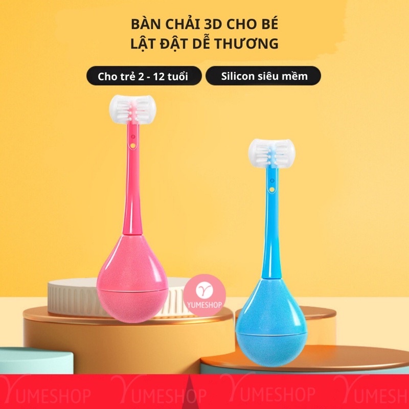 Bàn Chải Đánh Răng Cho Bé 3D Đầu Chải 3 Chiều Chất Liệu Silicon Siêu Mềm Mại An Toàn Cho Bé