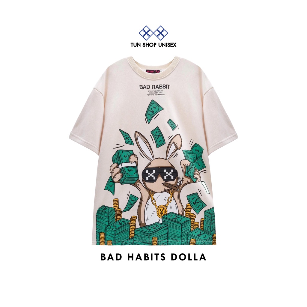 Áo Thun Bét Ha Bịt Dolla Xanh Màu Kem Rabbit Hình Thỏ Nam Nữ Unisex TUN SHOP