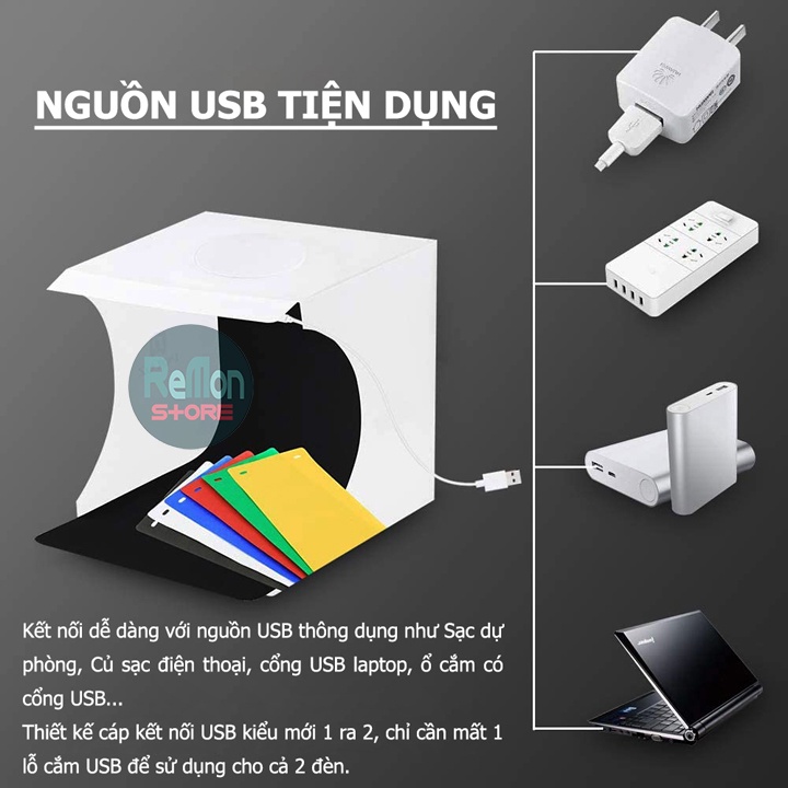 Hộp chụp sản phẩm Puluz 2 bảng LED 6 màu Backdrops size 24x23x22cm