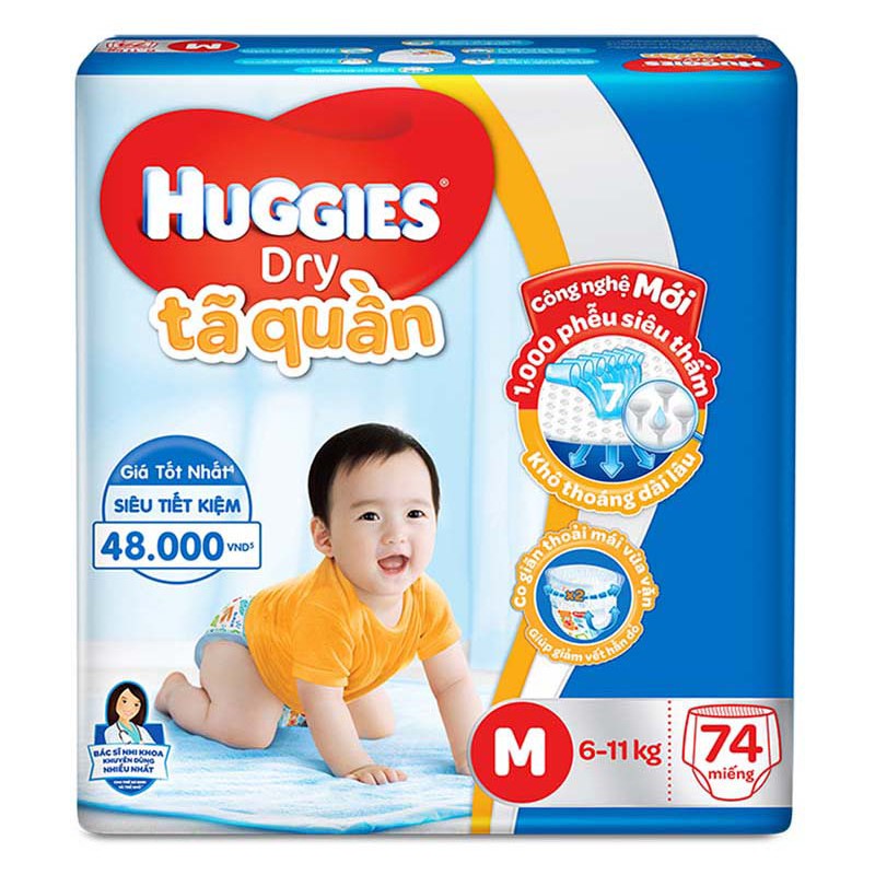 (TẶNG 8 MIẾNG MẪU MỚI)-TÃ QUẦN CỰC ĐẠI HUGGIES M74, L68, XL62, XXL56