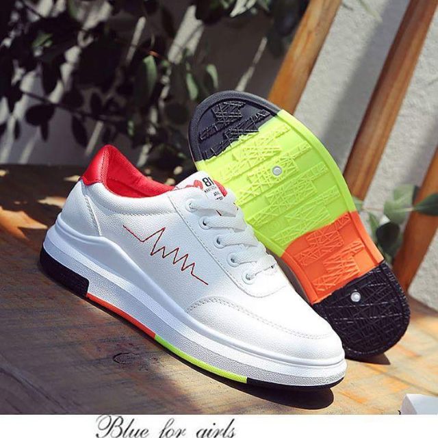 Giày Sneaker thể thao nữ SODOHA shop SN 36HQ89R - Trắng Phối Đỏ