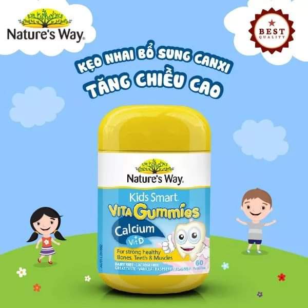 Kẹo Dẻo bổ sung Canxi Cho Bé Nature’s Way Kids Smart Vita Gummies Calcium + Vitamin D 60 Viên Extaste