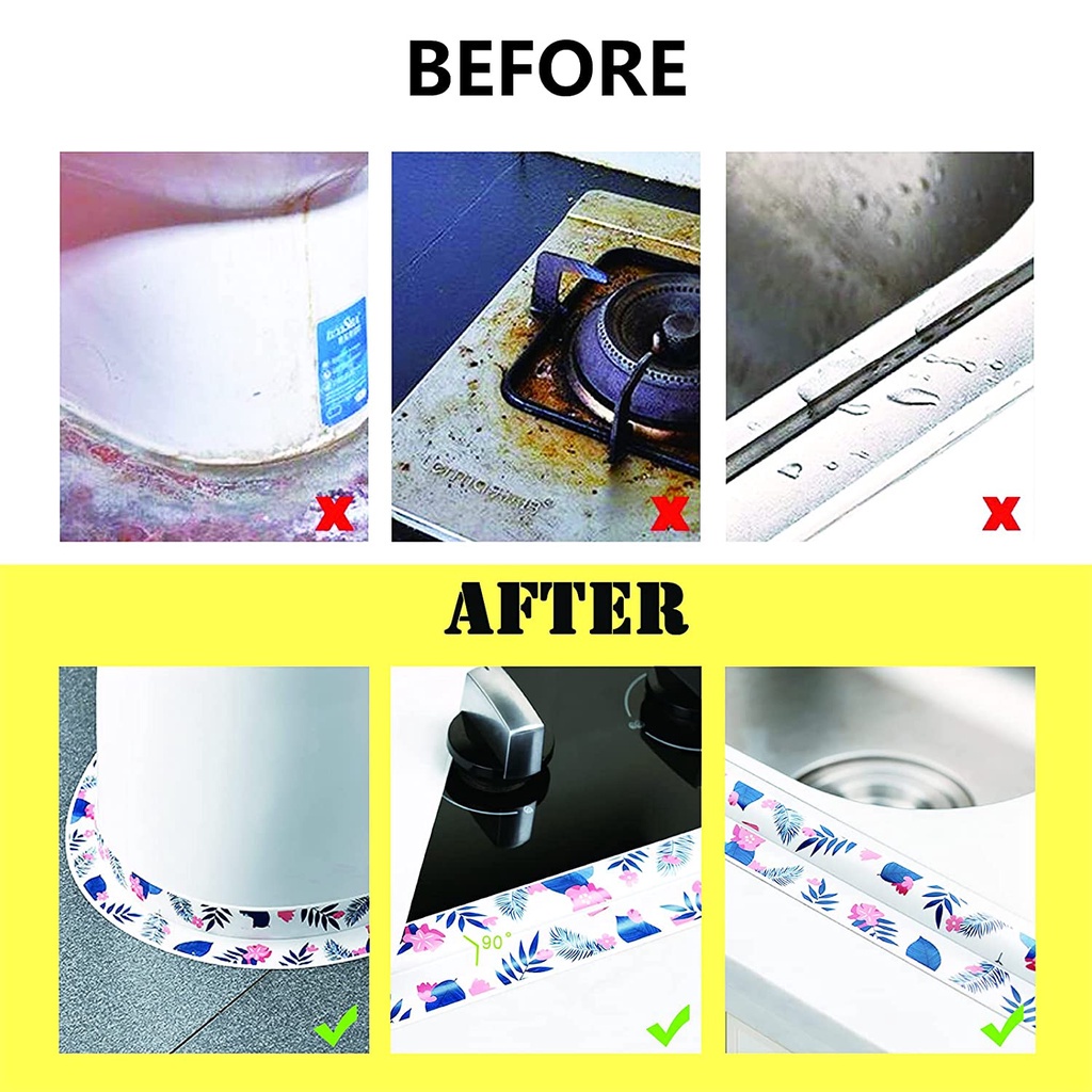 Bộ 2 Cuộn Băng Keo Tự Dính Có Thể Sử Dụng Cho Trang Trí Nhà Bếp / Bồn Rửa / Vòi Sen / Vòi Sen / Bếp Gas / Bếp Ga (38mm x 3.2m Màu Trắng + Dòng Chảy YR