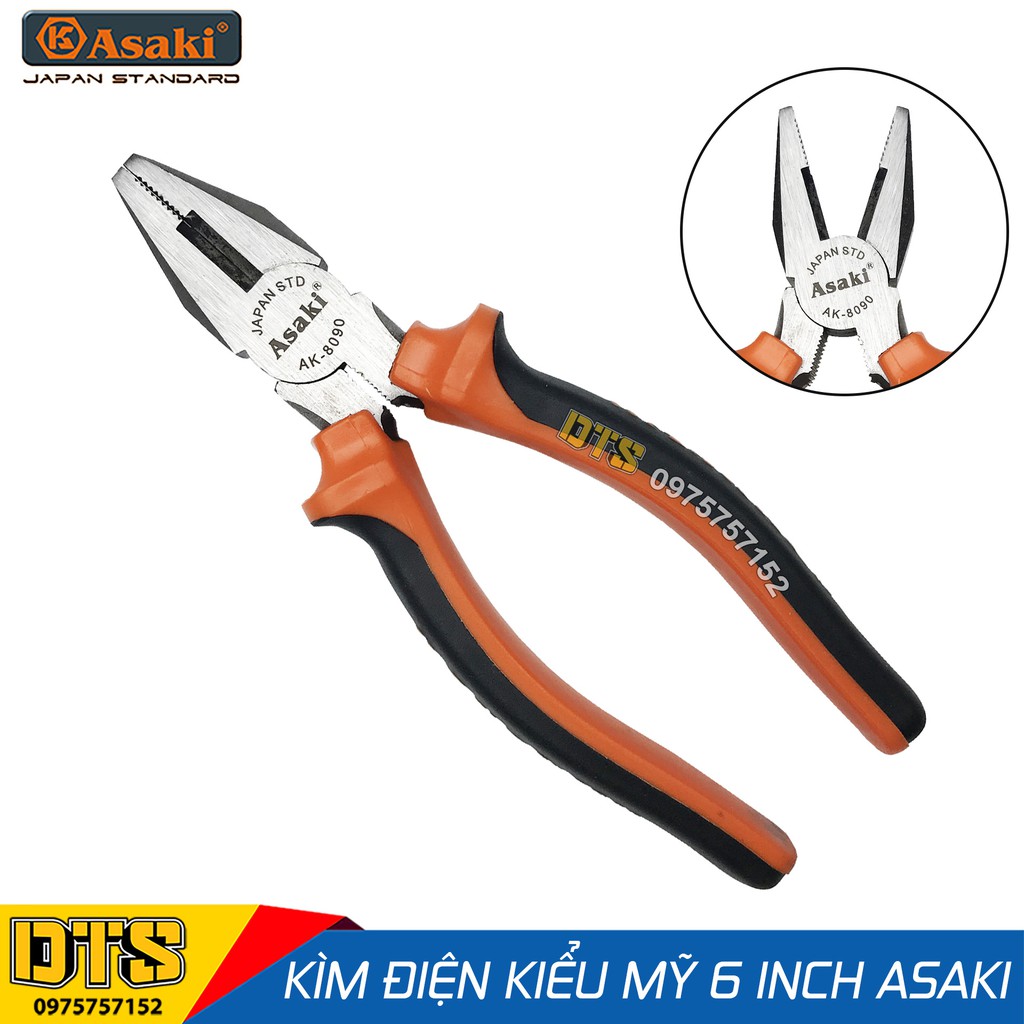 Kìm điện, kìm răng tổ hợp kiểu Mỹ Asaki A+cut Tech 6 inch/ 150mm, thép High Carbon độ cứng cao