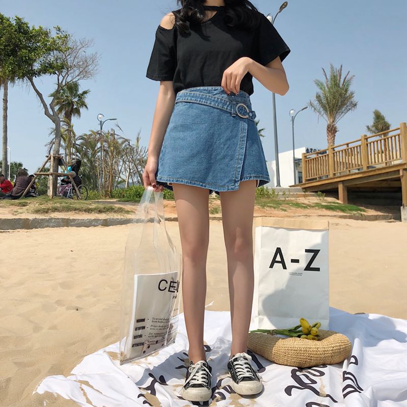 [SẴN] Quần shorts jean nữ giả váy lưng cao Ulzzang Quảng Châu QVJ28