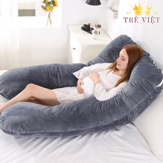 Gối ôm bà bầu chữ U vải nhung cao cấp, gối bầu hút chân không - đủ màu
