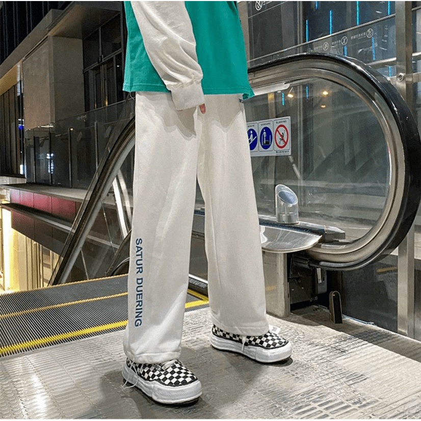 Quần Nam Ống Rộng Chất Nỉ Thêu Chữ Sịn Sò Form Rộng Có Dây Rút Mặc Đẹp Co Giãn Tốt Thoải Mái NEW UNISEX