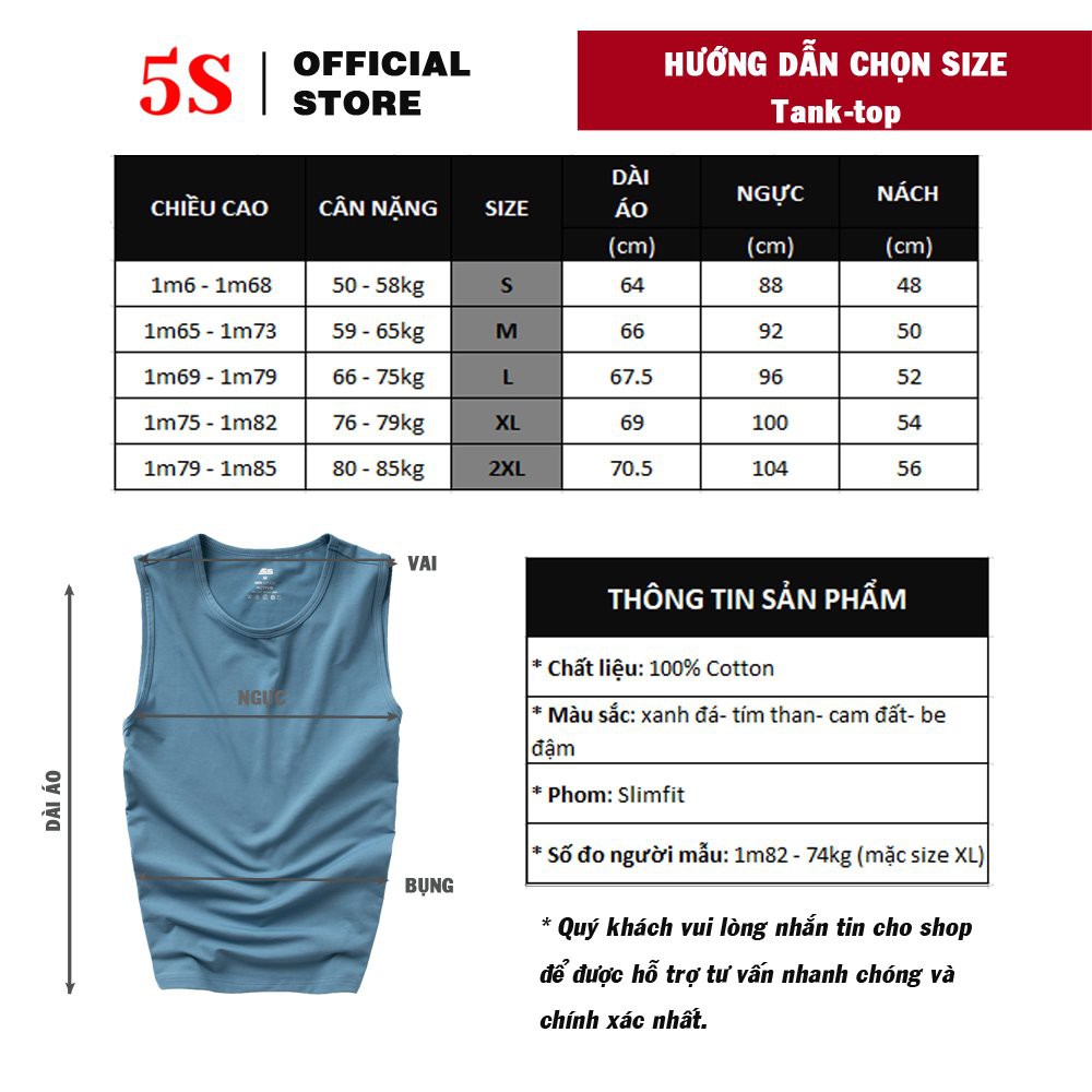 [TẶNG SỊP ĐƠN TỪ 399K] Áo Sát Nách 5S ATHLETIC, Chất Cotton Kiểu Dáng Thể Thao, Khỏe Khoắn(ATT23001)