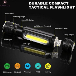 Flashlight Aluminum Alloy USB Rechargeable Waterproof Zoomable 5000lumen