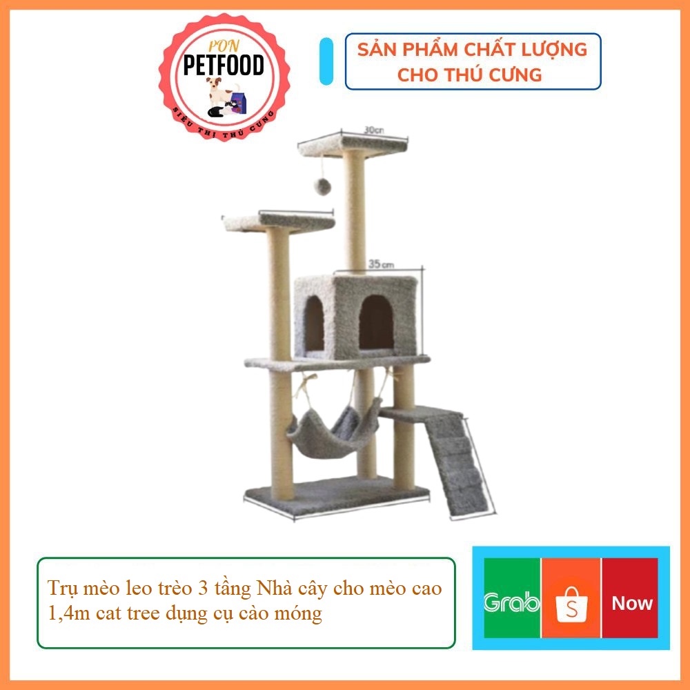 Trụ mèo leo trèo 3 tầng Nhà cây cho mèo cao 1,4m cat tree dụng cụ cào móng