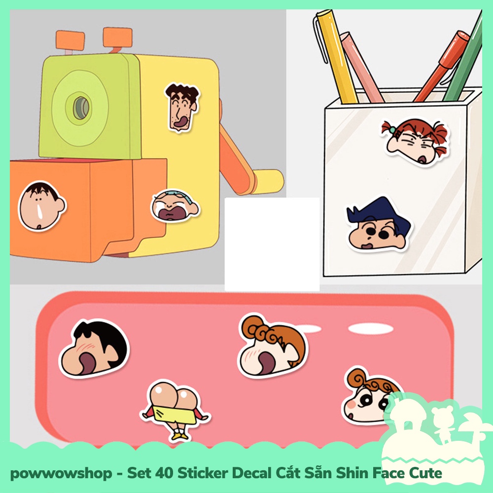 [Sẵn VN - Hỏa Tốc] Set 40 Sticker Mini Decal Dán Trang Trí Vật Dụng Mẫu Shin Cậu Bé Bút Chì Cute Face