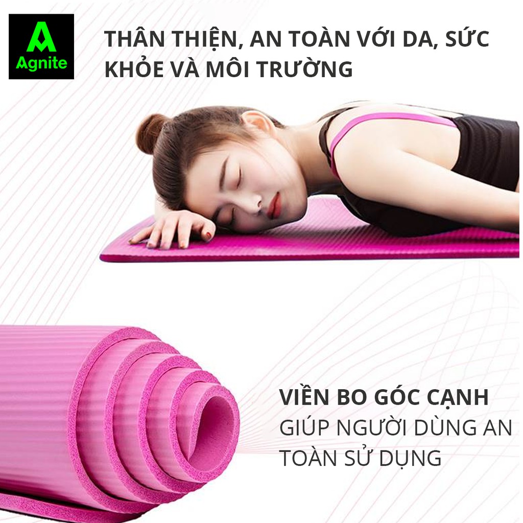 Thảm tập Yoga và GYM cao cấp chuyên dụng,  dày 10mm kèm dây đựng Agnite, dễ dàng lau chùi - EL110