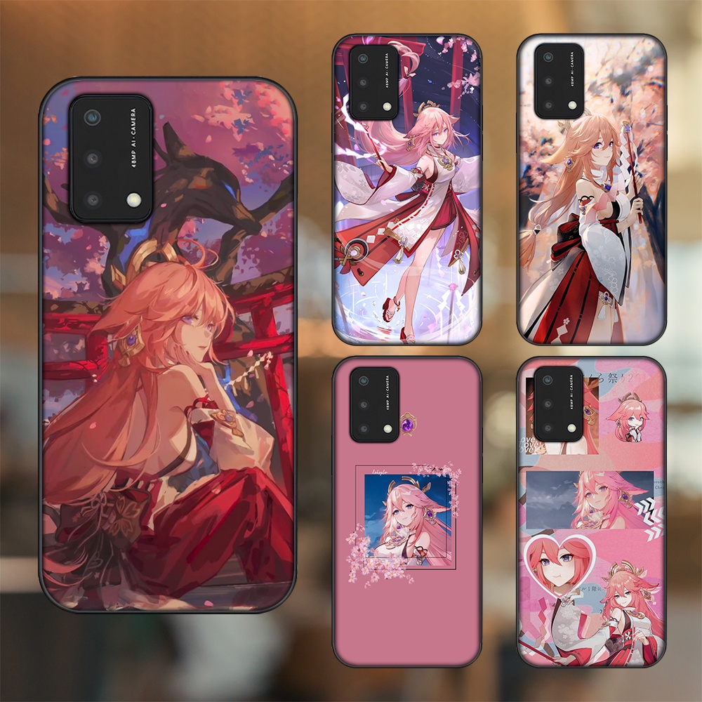 Ốp lưng Oppo A74, A93 5G, A95 viền đen in hình Yae Miko Genshin Impact