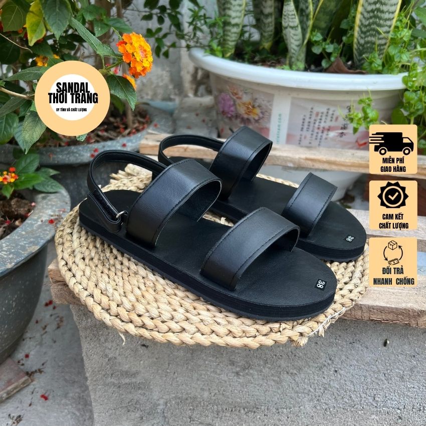 Giày sandal nữ đi học, đi làm 2 dây ngang Trắng/Đen/Mix full size 30-44 nam nữ SANDALTHOITRANG