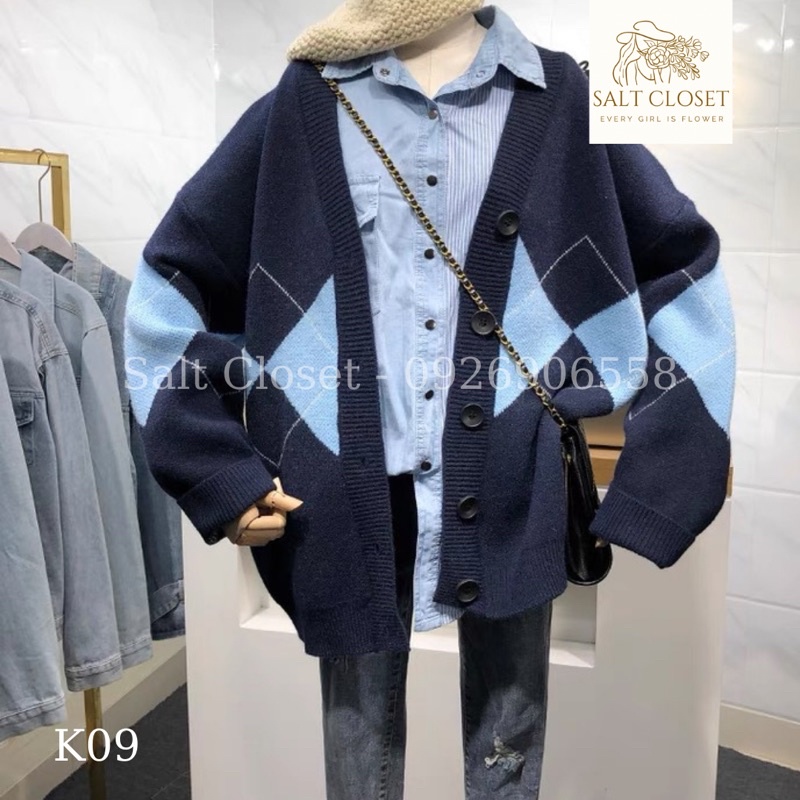 Áo cardigan nữ hoạ tiết caro chất liệu len - K09 | BigBuy360 - bigbuy360.vn