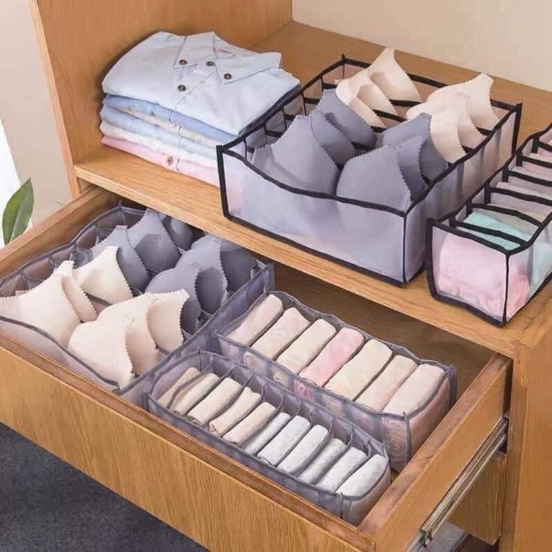 ộp đựng đồ lót quần áo khay giỏ vải chia ngăn chứa tất vớ đa năng dạng lưới tiện lợi có thể gấp gọn 88308