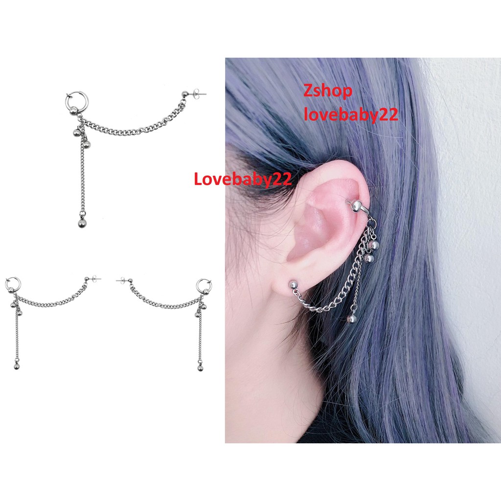 Khuyên titan nam nữ xỏ kẹp xích bi cá tính giá siêu rẻ