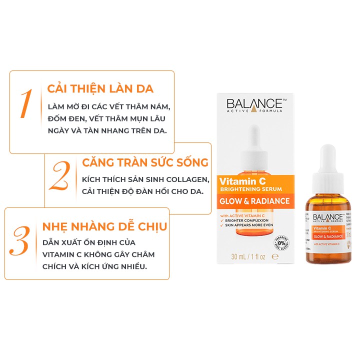 Serum giảm mụn trắng da dưỡng da giảm thâm nám giảm tan nhang Balance Active Formula Vitamin C Brightening 30ml SR04