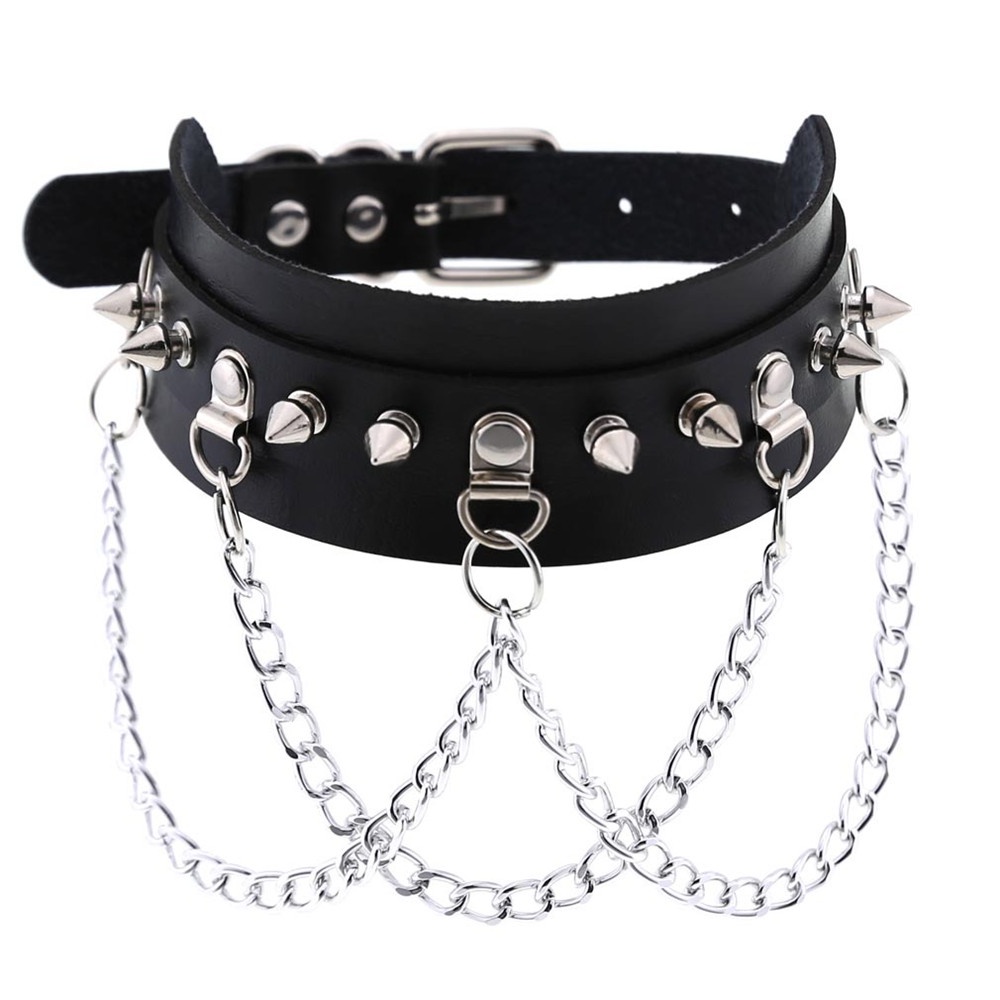 Vòng Cổ Choker Da Đính Đinh Tán Kim Loại Phong Cách Gothic punk Quyến Rũ Cho Nữ