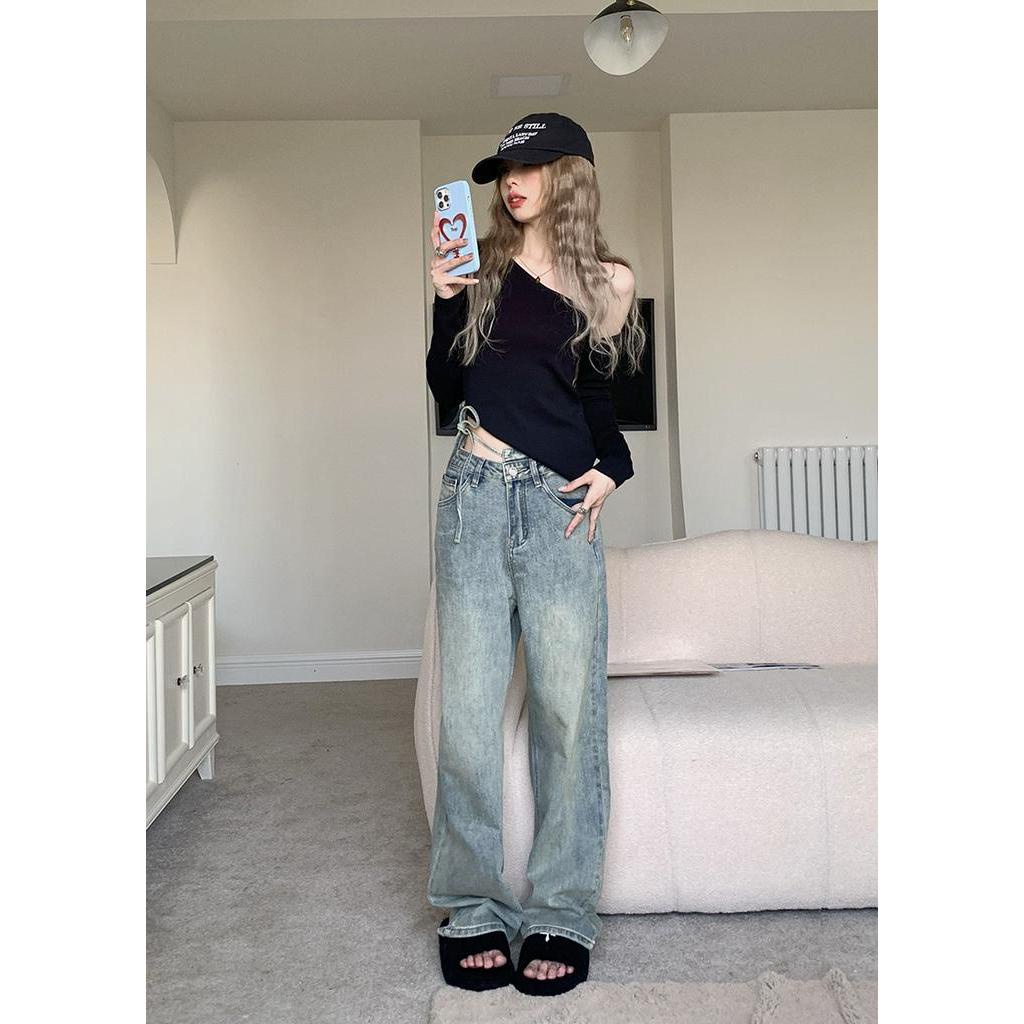 Quần Denim Thắt Dây Ống Rộng Hoài Niệm Thời Trang Xuân Hè 63377