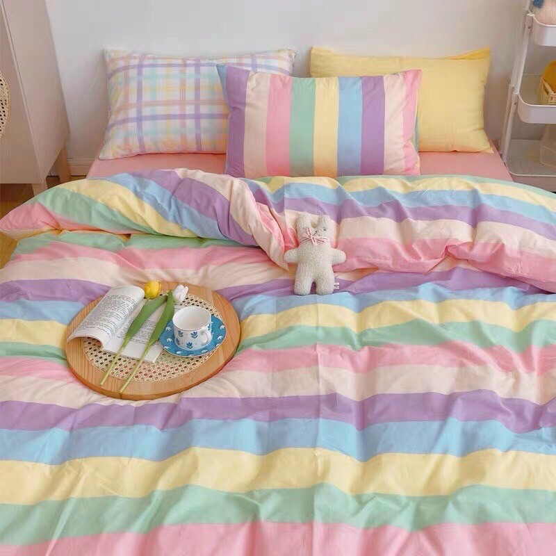 [Mã INCU1708 hoàn 15K xu đơn 50K]Bộ chăn ga và gối cotton poly mẫu cầu vồng-chăn ga luis bedding (miễn phí bo chun)