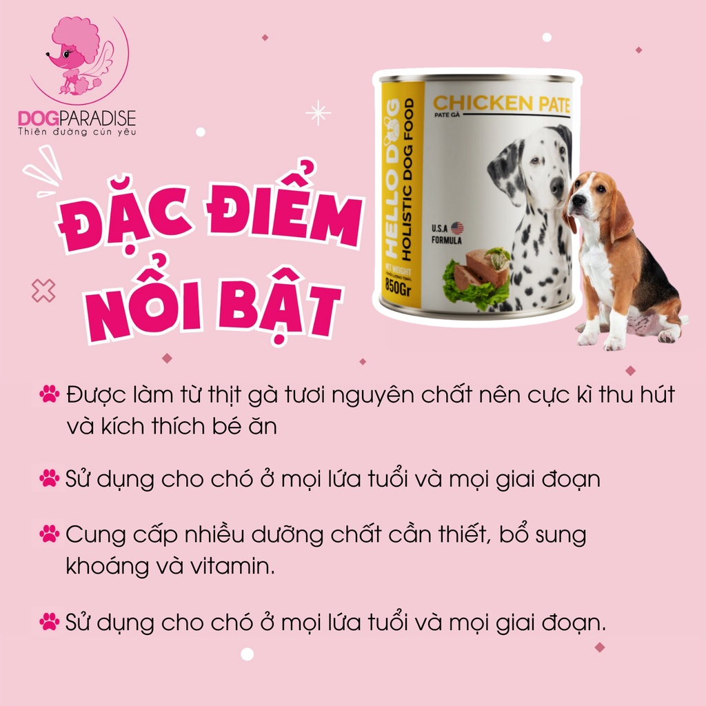 Pate cho chó từ 45 ngày tuổi Hello Dog vị gà cung cấp dưỡng chất 850g - Dog Paradise