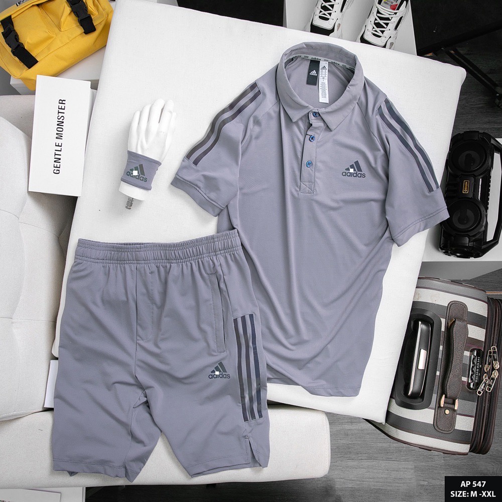 Bộ thể thao nam adidas cao cấp mùa hè cộc tay chất thun lạnh mã 547 , bộ đồ tập