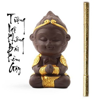 Tượng Tôn Ngộ Không Chắp Tay Bái Có Gậy - Trang Trí Hồ Cá - Phòng Làm Việc