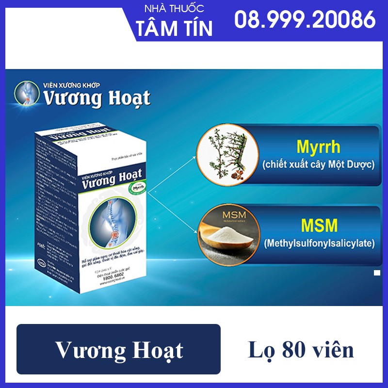 [CHÍNH HÃNG MUA 1 TẶNG 1 ] Viên xương khớp Vương Hoạt - Giảm thoái hóa cột sống, thoát vị địa đệm ( Lọ 80 viên )