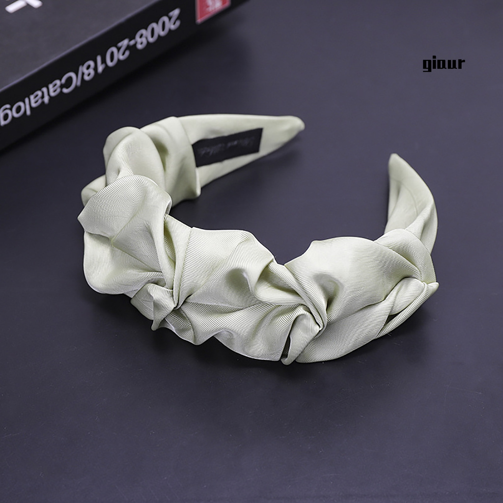 Băng Đô Cài Tóc Bản Rộng Xếp Ly Màu Sắc Trơn Không Trượt