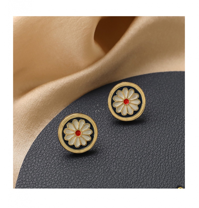 Bông Tai Mạ Bạc Mặt Hoa Cúc Phong Cách Retro