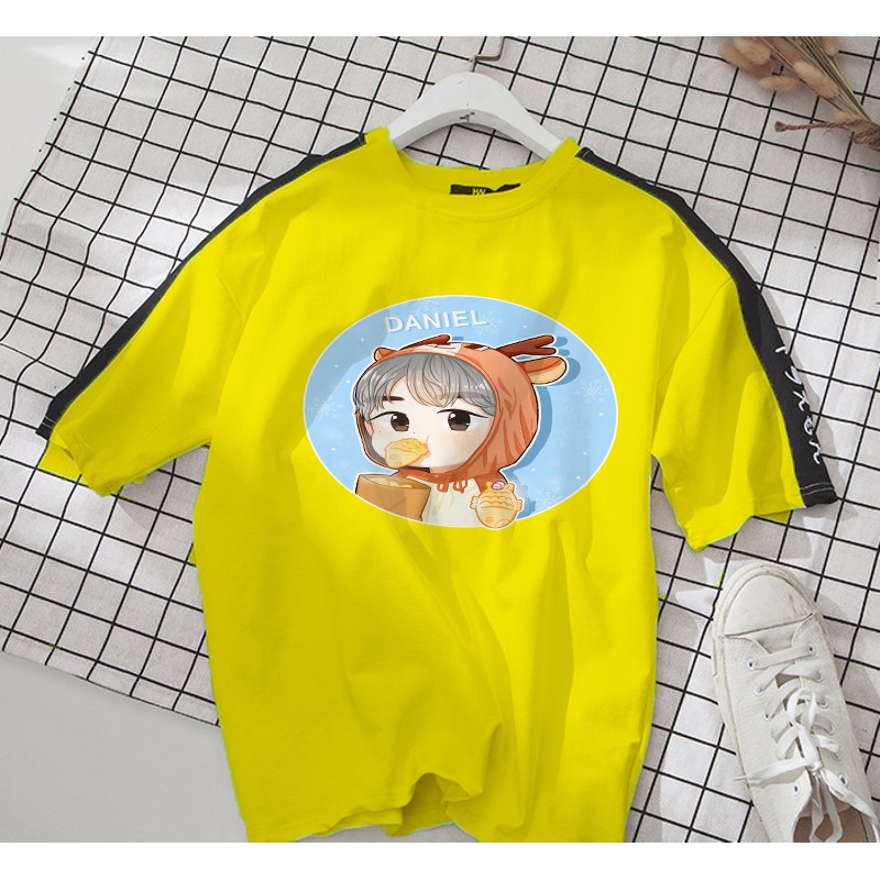 Áo thun Cotton Unisex - Fan Wanna One Hàn Quốc - K-Pop - Chibi - Kang Daniel ăn bánh cá