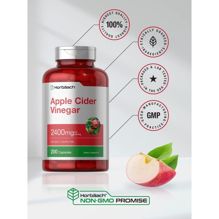 Viên uống  giảm cân , Giấm táo giảm cân , Giảm mỡ bụng , Detox ,Giảm cholesterol, Horbaach Apple Cider Vinegar 2400mg