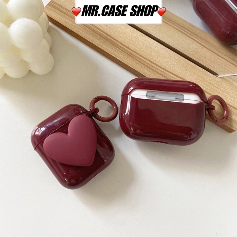 [ CÓ AP 3 ] Case Airpods 1/2 /Pro Vỏ Ốp Tai Nghe Hình Tim Màu Đỏ Sẩm - Mr.Case AirPods