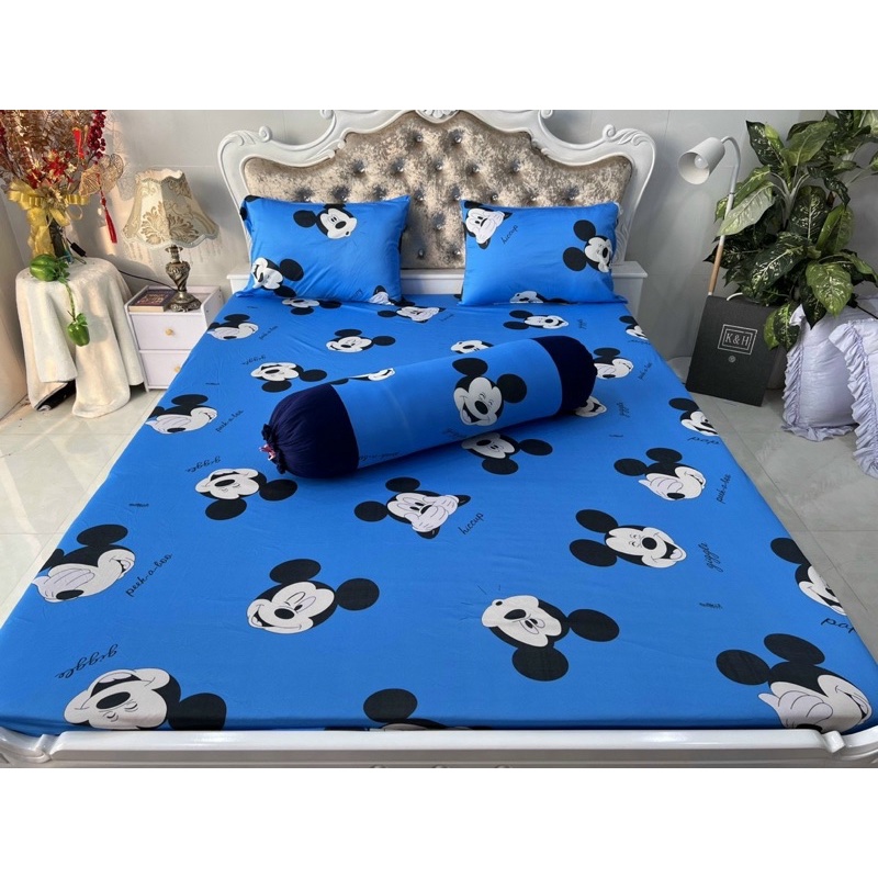 Bộ ga gối thun hàn hình chuột Mickey
