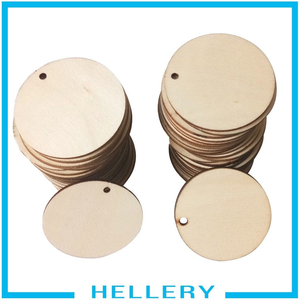 [HELLERY] 50pcs Wooden Circle Craft Shapes Wood Cutout Coasters DIY Disc Plaque Tag